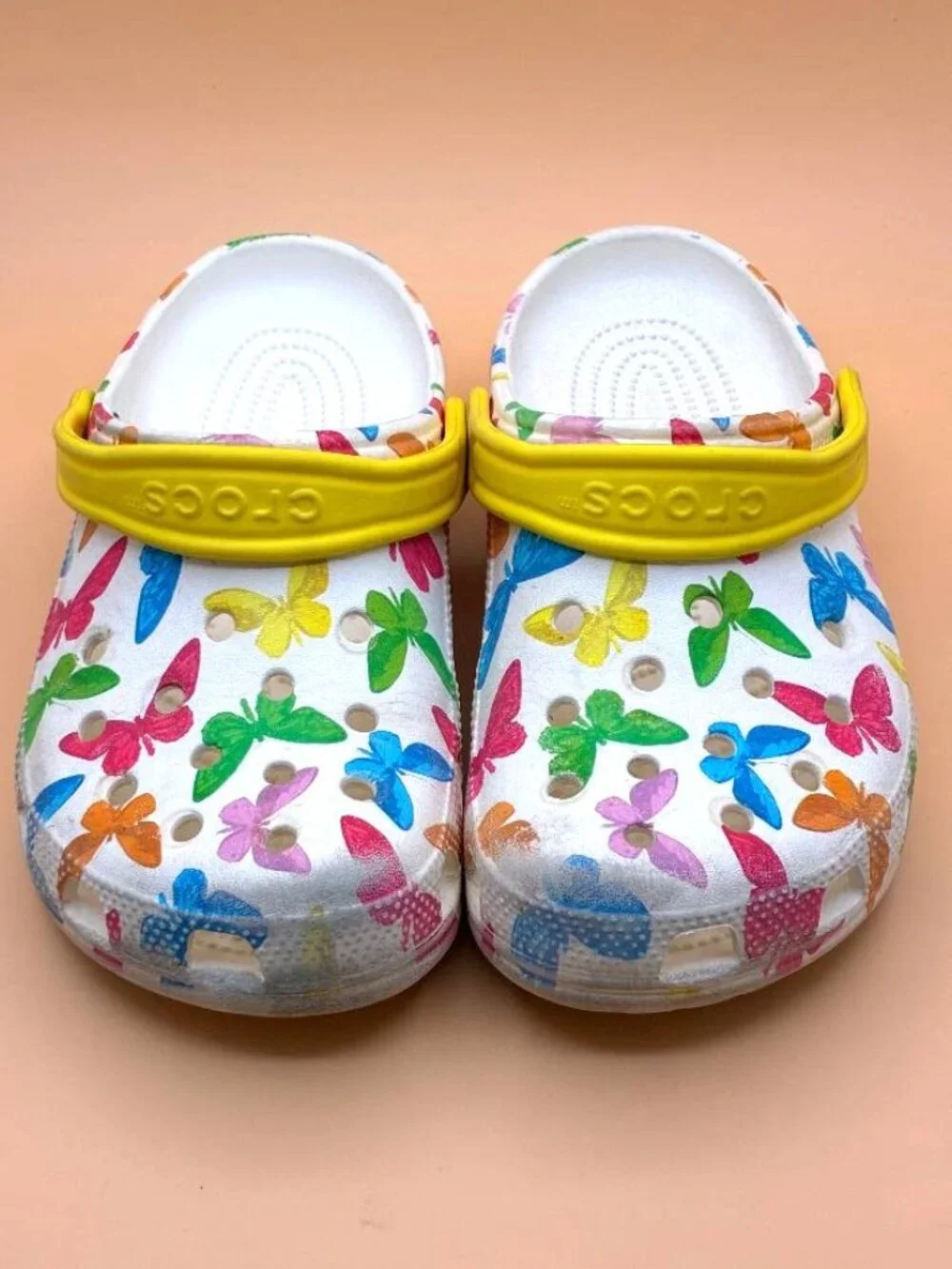 Crocs Classic Vacay Vibes Clog White Butterfly Print Kids Unisex sz J3 206351